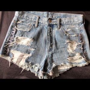 Light-wash Ripped Button-Up Jean Shorts